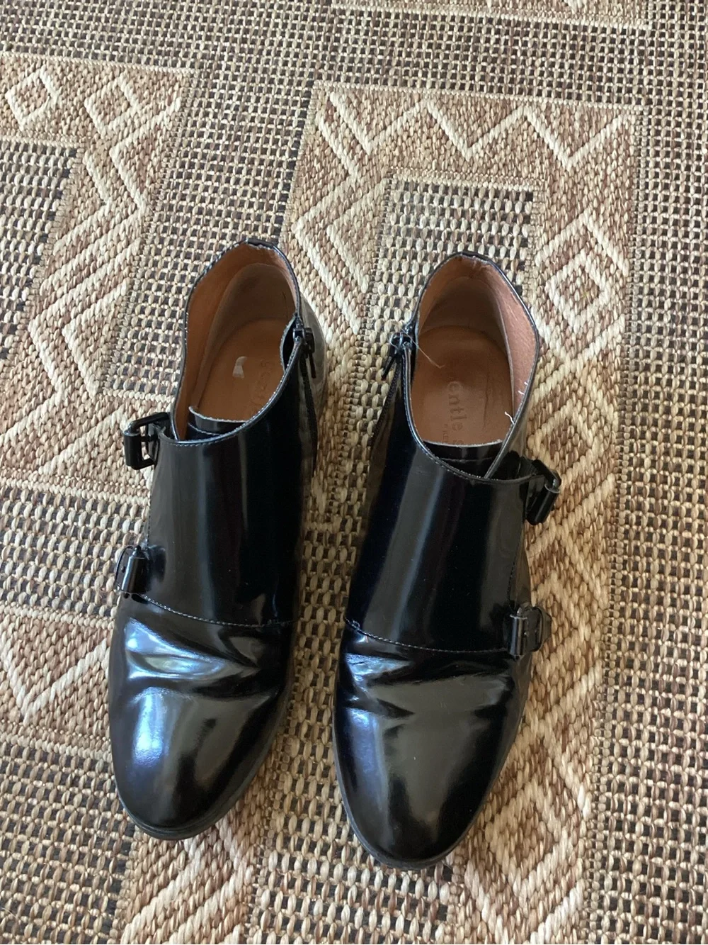 GENTLE SOULS Black Patent Canary Monk Strap Low Bootie Size 9